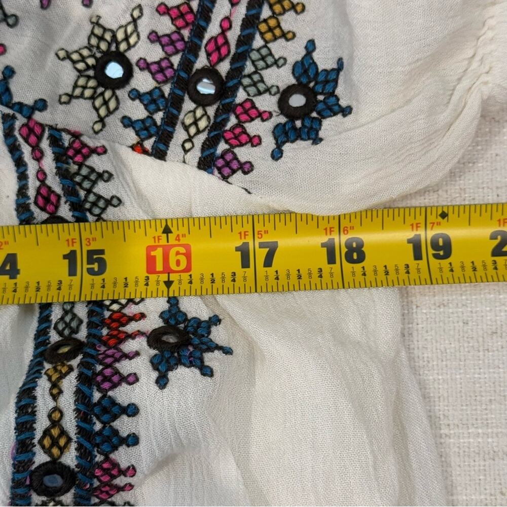 Free People White Embroidered Cropped Peasant Top with Multicolor Accents - Picture 7 of 8